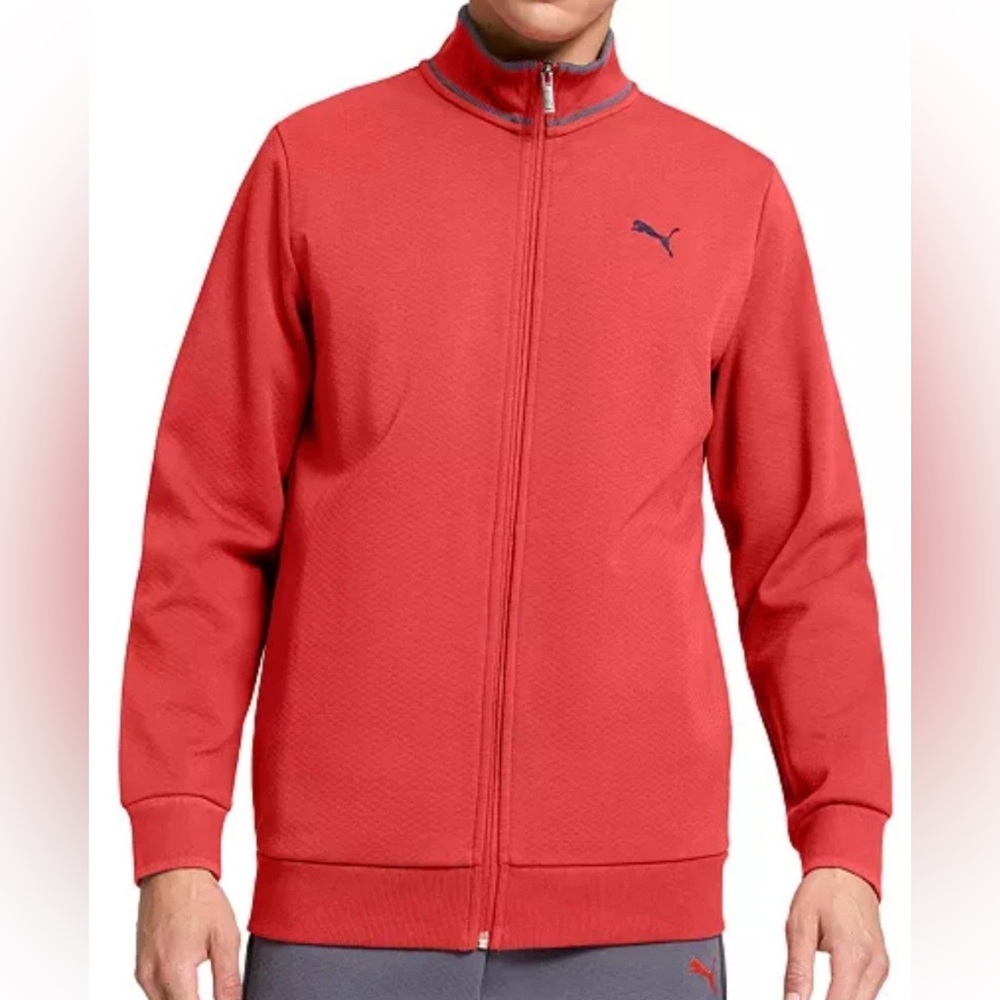 Puma Track Jacket Vintage Sport Style Textured Full-Zip Size L Color Red fire